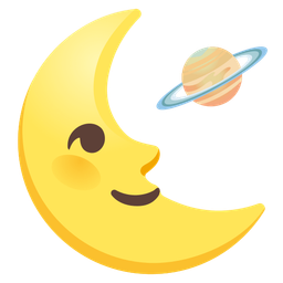 ringed planet and last quarter moon face