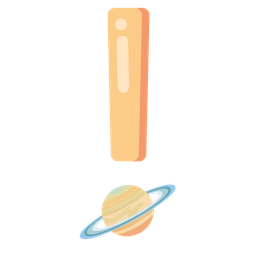 ringed planet and red exclamation mark
