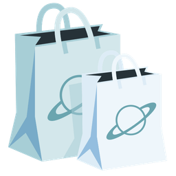 ringed planet and shopping bags