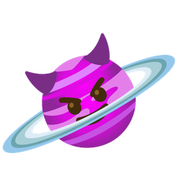 ringed planet and smiling face with horns