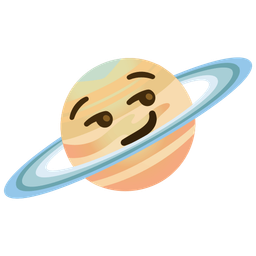 ringed planet and smirking face