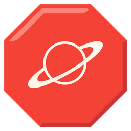ringed planet and stop sign