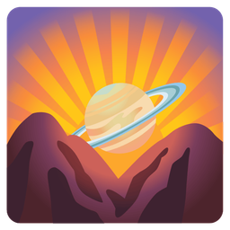 ringed planet and sunrise over mountains