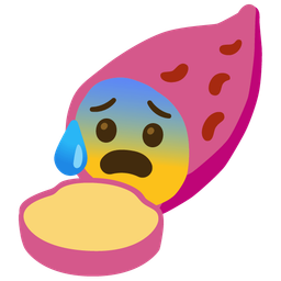 Roasted sweet potato and Anxious face with sweat