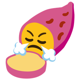 Roasted sweet potato and Face with steam from nose