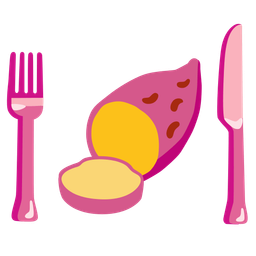 Roasted sweet potato and Fork and knife with plate