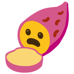 Roasted sweet potato and Frowning face with open mouth