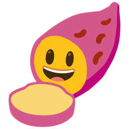 Roasted sweet potato and Grinning face with big eyes