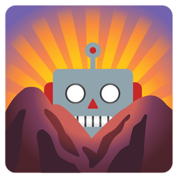 robot and sunrise over mountains