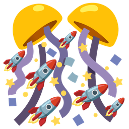 rocket and confetti ball