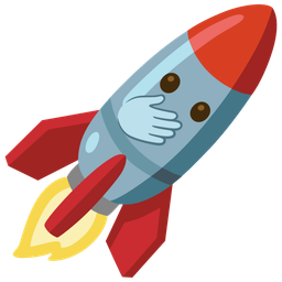 rocket and face with open eyes and hand over mouth