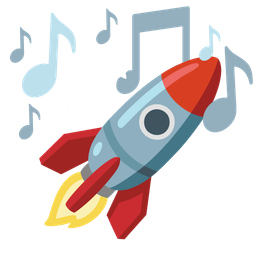 rocket and musical notes