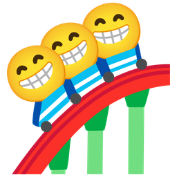 Roller coaster and Beaming face with smiling eyes