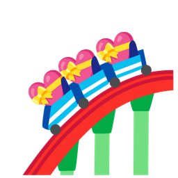 roller coaster and heart with ribbon