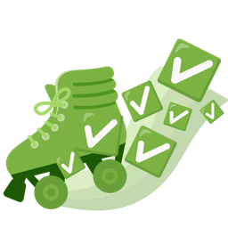roller skate and check mark button