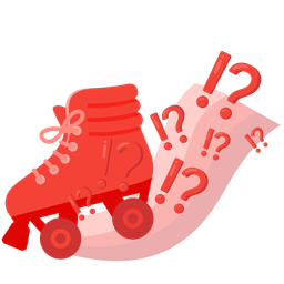 roller skate and exclamation question mark
