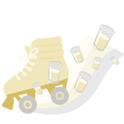 roller skate and glass of milk