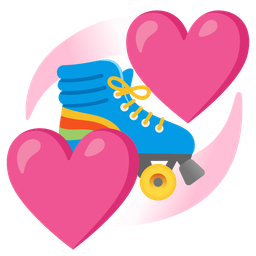roller skate and revolving hearts