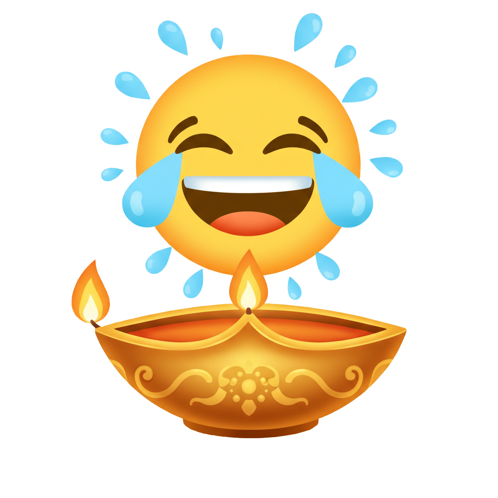 Rolling on the floor laughing and Diya lamp