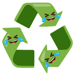 rolling on the floor laughing and recycling symbol