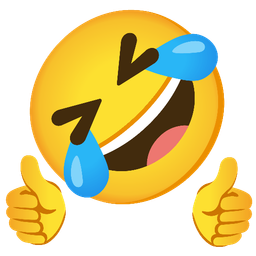 rolling on the floor laughing and thumbs up