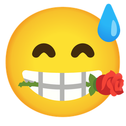 Rose and Grinning face with sweat