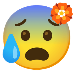 rosette and anxious face with sweat