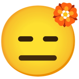 rosette and expressionless face