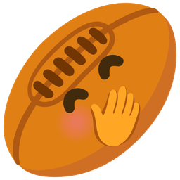 Rugby football and Face with hand over mouth