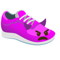 running shoe and angry face with horns