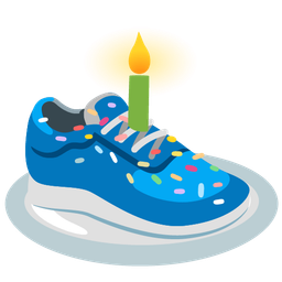 running shoe and birthday cake