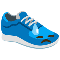running shoe and downcast face with sweat