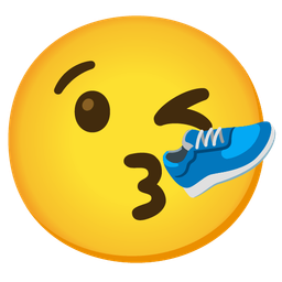 Running shoe and Face blowing a kiss