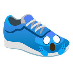 running shoe and face screaming in fear