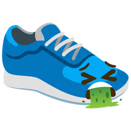 running shoe and face vomiting