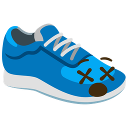running shoe and face with crossed-out eyes