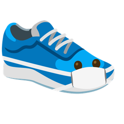 running shoe and face with medical mask