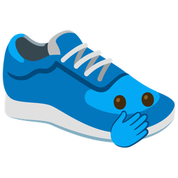 running shoe and face with open eyes and hand over mouth