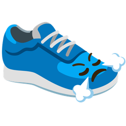 running shoe and face with steam from nose