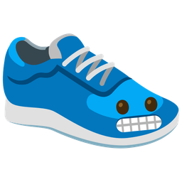 running shoe and grimacing face