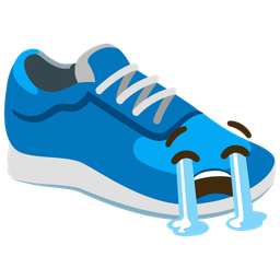 running shoe and loudly crying face