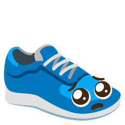 running shoe and pleading face