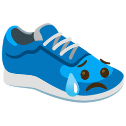 running shoe and sad but relieved face