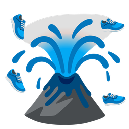 running shoe and volcano