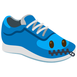 running shoe and zipper-mouth face