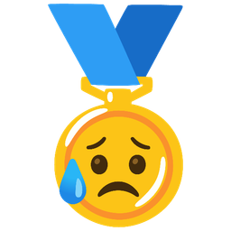 Sad but relieved face and 1st place medal