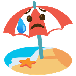 Sad but relieved face and Beach with umbrella