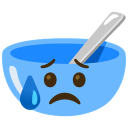 Sad but relieved face and Bowl with spoon