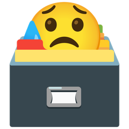 Sad but relieved face and Card file box