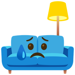 Sad but relieved face and Couch and lamp